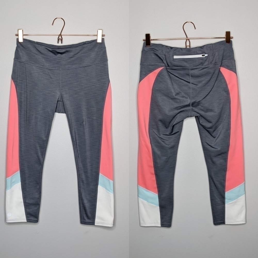 ✨3/$15 Athleta grey pink blue white crop workout exercise leggings M
